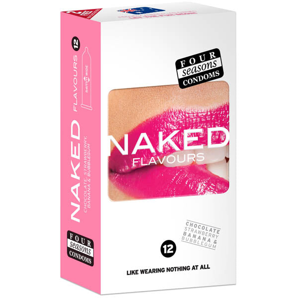 Four Seasons Naked Flavour condoms 12-pack chocolate strawberry banana bubblegum - ClubX Australia
